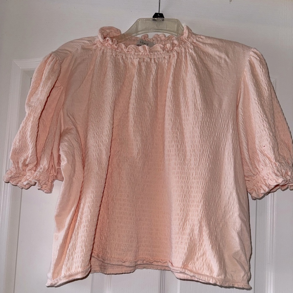LOFT Smocked Women's Pink Ruffled Top Size Large